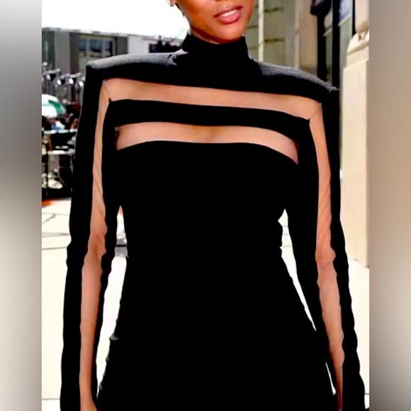 YESSica Black Sheer Panel Long Sleeve Top - Picture 1 of 3